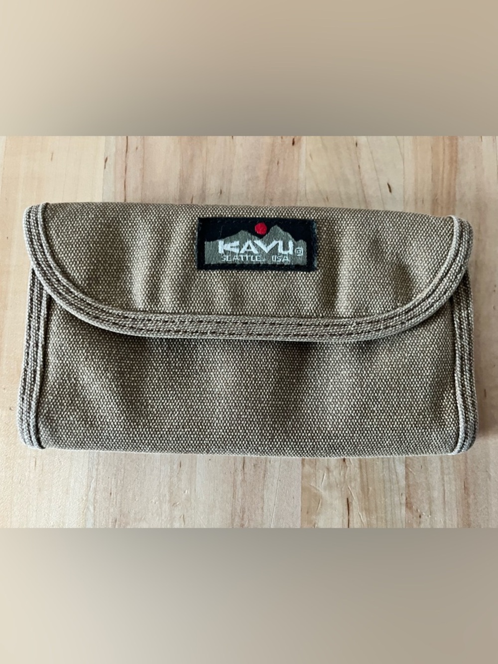 Kavu Tan Canvas Waist Pack with Black Logo Patch and Red Accent